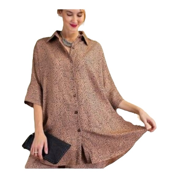 Easel Oversized Leopard Print Short Sleeve Blouse - Size Large - Picture 3 of 13